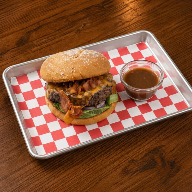 Woody's Big Black Angus Bacon Cheddar Burger.