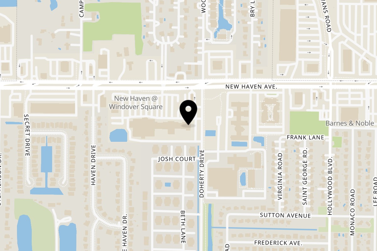 Map showing the location of Woody's Bar-B-Q Melbourne on 2227 W New Haven Ave in Melbourne