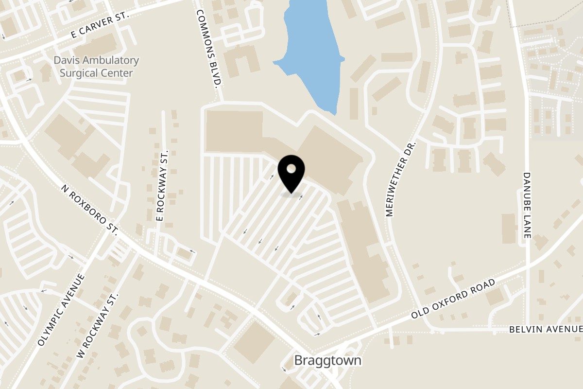Map showing the location of Woody's Bar-B-Q Durham on 3500 N Roxboro St #2 in Durham